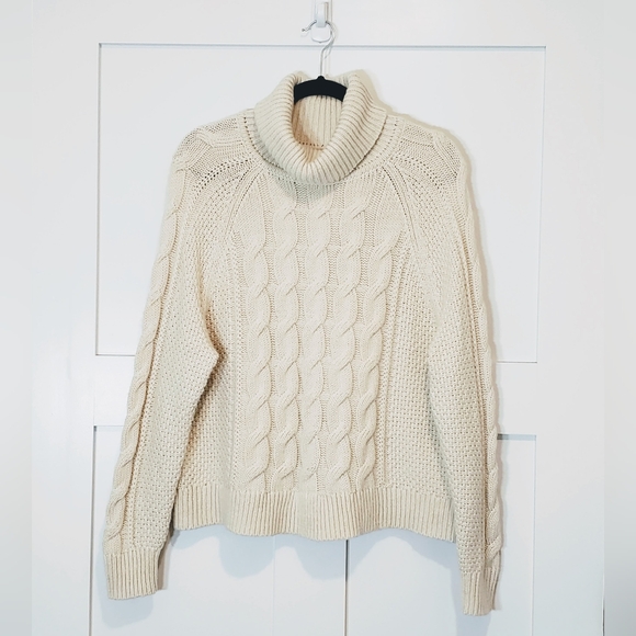 GAP Sweaters - Gap Heavy Chunky Cable Knit Fisherman Sweater Turtleneck Size Small Ivory Cream